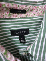 タルボット TALBOTS 長袖 シャツ ブラウス　サイズ0 ストレッチ入り グリーン色系 緑×白 ストライプ 7部袖にも_画像2