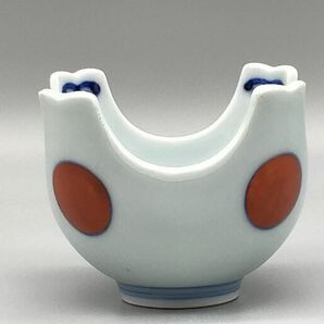 深川製磁作 赤玉染付瓔珞文四方隅切向付 骨董