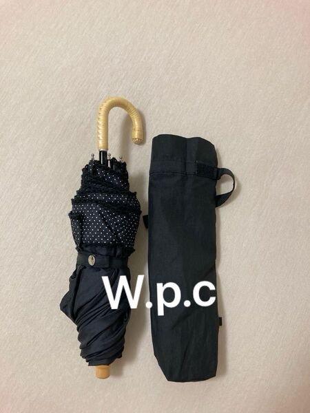 W.p.c 日傘 晴雨兼用 日傘 折りたたみ 黒×ドット