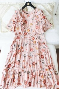 【大きいサイズ】新品 未使用◆ローラアシュレイ◆ベージュピンクのフローラルワンピース◆１５号程度（UK16）