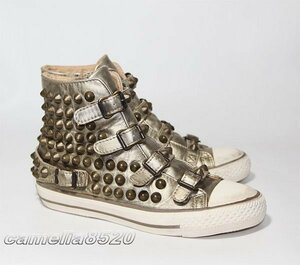 ASH ash is ikatto leather sneakers studs 4 strap Gold 35 size approximately 22~22.5cm USED beautiful goods VIRGIN