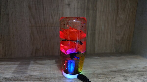 水中花シフトノブ薔薇銀箔LEDイルミネーション10cm 赤 デコトラ 軽トラ 旧車 街道レーサー カスタムカー ドリフト シフトノブ延長