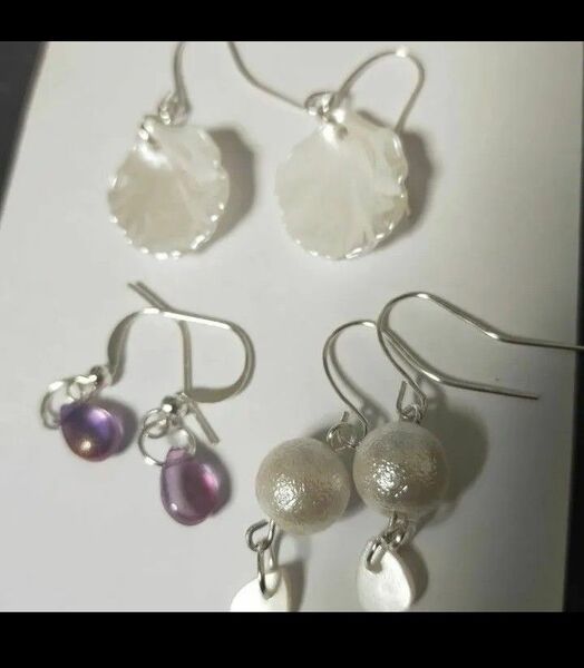 まとめ売り ピアス ハンドメイド アクセサリー ハンドメイドピアス コットンパール フェイクパール パール 貝殻風 紫色