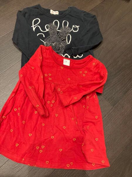 長袖シャツ 薄手 カットソー トップス 80 プリントTシャツ ハート フリル リボン
