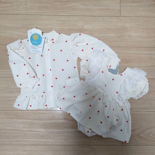 しまむら juo 女の子 cottoli ハート 水着 ラッシュガード 人形服 90cm