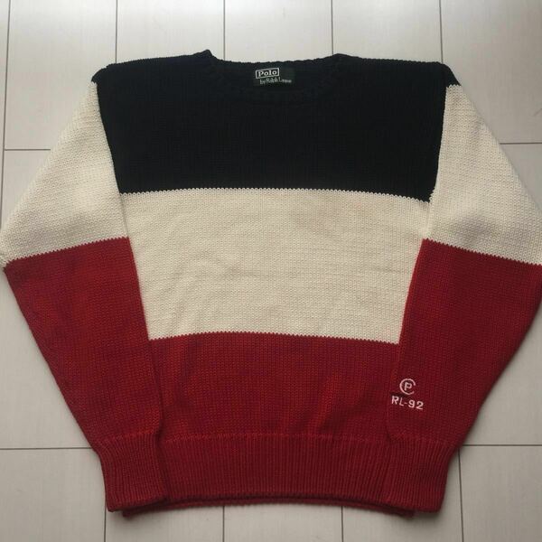 送料無料 美品 90s POLO ラルフローレン CP RL-92 トリコロール knit ニット セーター sport stadium 1992 vintage ビンテージ rrl sport