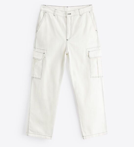 ZARA トップステッチ カーゴデニムパンツ カーゴパンツ ワークパンツ デニム