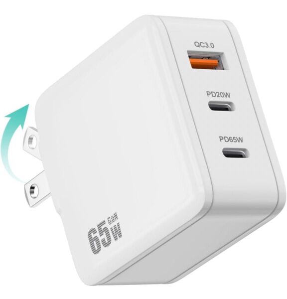 PD USB充電器 65W GaN Type C 急速充電器 高速充電器 PD対応 USB-C×2 & USB A 3ポートGaN
