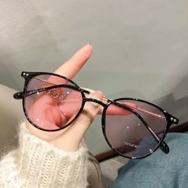 サングラス ピンクレンズ 調光 ボストン ブルーライト UVカット 紫外線 黒フレーム