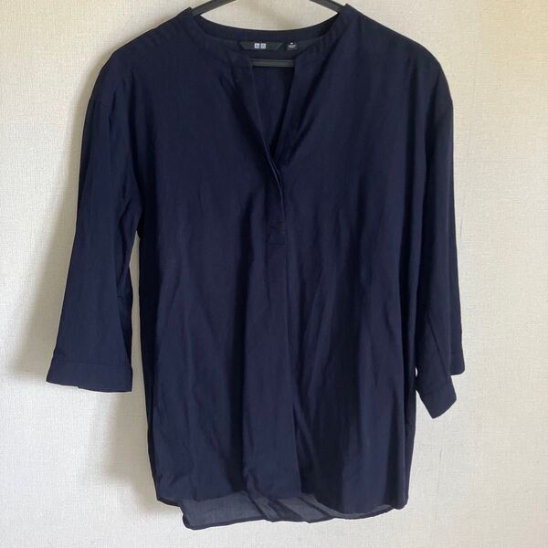 クーポン利用でお得 即日発送 ユニクロ ネイビー ブラウス シャツ 七分袖 Mサイズ