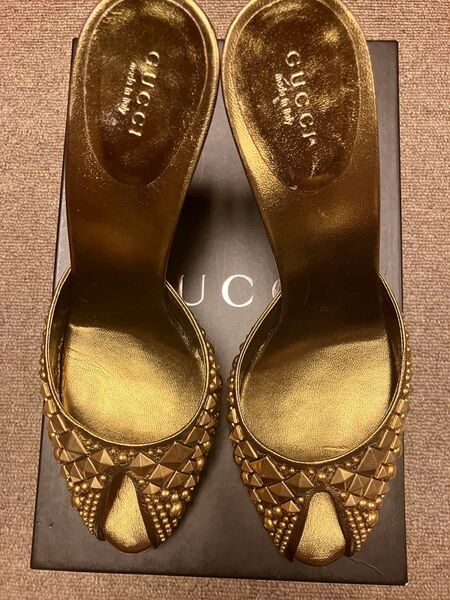 GUCCI サンダル ゴールド色 9cmヒール