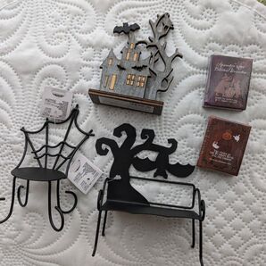 ハロウィン インテリア アイアン小物 椅子 チェア 本 ウッド 木製 セット 未使用