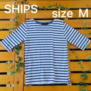 SHIPS JET BLUE トップス カットソー ボーダー 5分丈 シップス Tシャツ