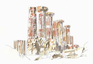 Art hand Auction European cityscape, Italy, Agrigento, Temple of Hercules, F4 drawing paper, original watercolor painting, Painting, watercolor, Nature, Landscape painting