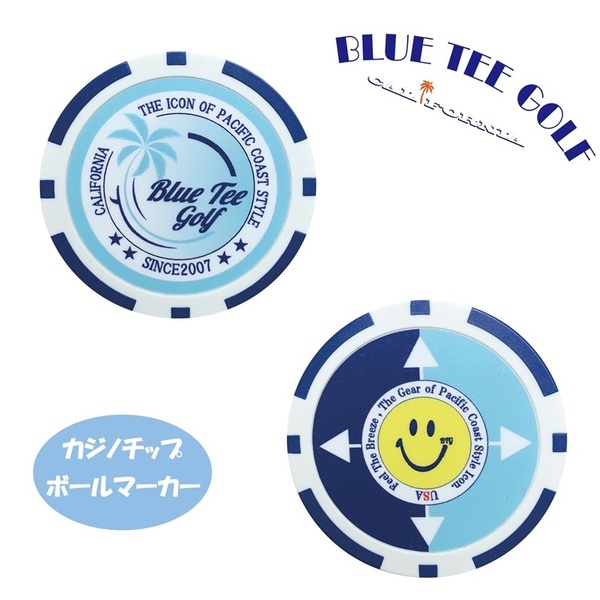 ★7:送料無料【BTGサーフ・スマイル(ブルー)】ブルーティーゴルフ 【 ネイビー:カジノチップ ボールマーカー】BLUE TEE GOLF CCP-002