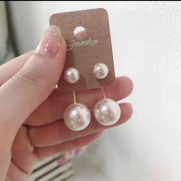ツインパール 2way ピアス シンプル かわいい 結婚式 フォーマル お呼ばれ