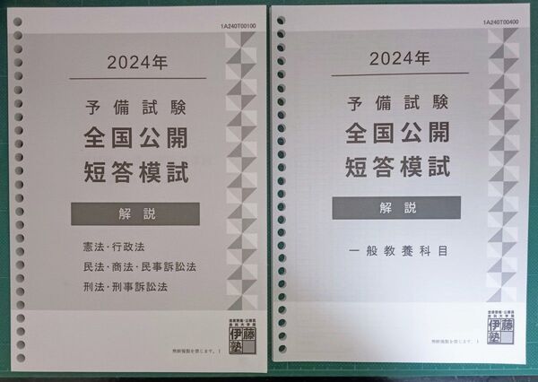 2024年(令和6年) 予備試験 全国公開短答模試(法律科目、一般教養) +全国公開論文模試(選択科目なし) 解説冊子のみ伊藤塾