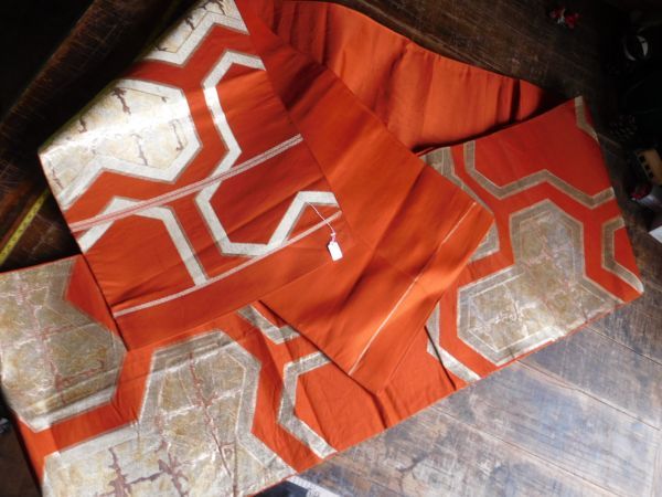 日本着物KIMONO090152 30.5x405cm 茶JAPAN はぎれ宅配KIMONO 帯OBI
