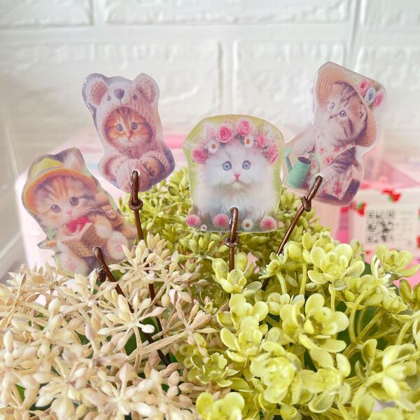 ハンドメイド ガーデンピック ネコピック 猫 ねこ ネコ 多肉植物 花