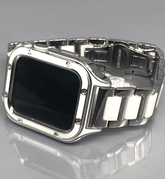 ホワイト s アップルウォッチバンド ステンレスベルト セラミック 保護 画面保護 カバー ケース 40mm 41mm 44mm 45mm Apple Watch