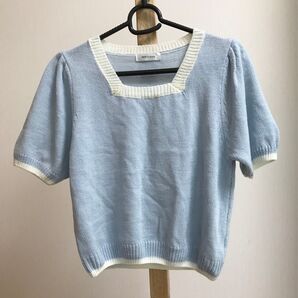 《即日発送》#MIN’S minis ミンスミニス 半袖サマーニット ブルー 大人可愛 S