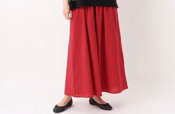 新品 one'sterrace 綿麻 リネン ワイドパンツ ウエストゴム 赤 レッド M〜