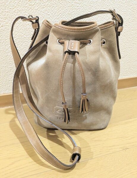 オールドコーチ スエード ベロア ベージュ ポシェット 巾着 ショルダー 肩掛け