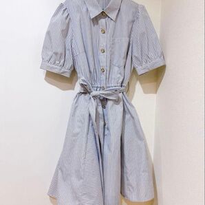 secret honey シークレットハニー シャツフレアワンピース 水色 シャツワンピース ストライプ 半袖