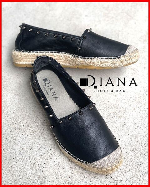 超絶クール☆黒レザーX鋲エスパドリュー・スペイン製【DIANA】送料込
