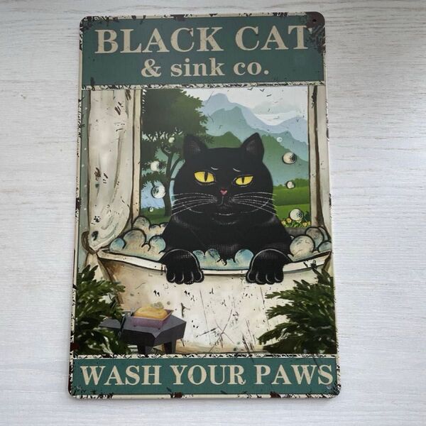 ブリキ看板 アメリカン雑貨 ガレージ インテリア プレート 雑貨 黒猫ちゃん