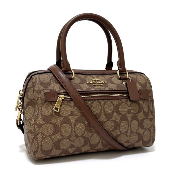コーチ F83607 2way ハンドバッグ ショルダーバッグ ボストン ブラウン 茶 ゴールド レザー シグネチャー COACH