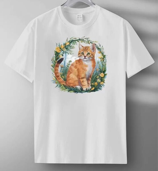 子猫とお花♪ 猫柄 半袖Tシャツ ホワイト Sサイズ