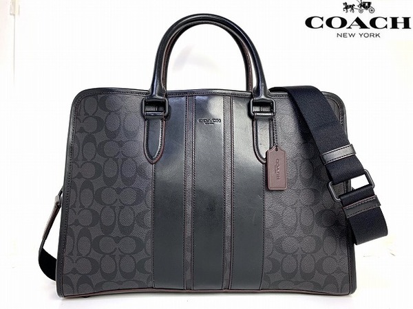 極美品☆送料無料★ コーチ COACH メンズ シグネチャー ボンド 2Way ビジネスバッグ ブリーフ ショルダーバッグ