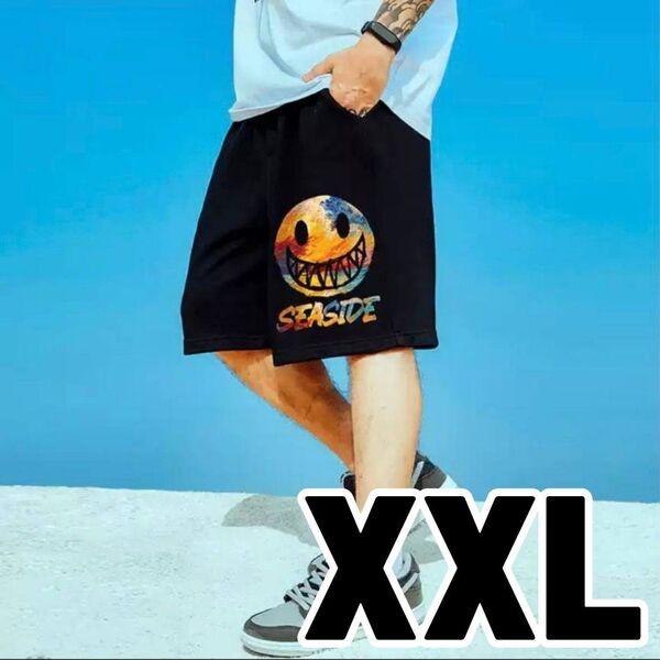 メンズ ハーフパンツ スマイル ブラック XXL ストリート ビッグサイズ 韓国