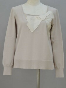 フォクシー FOXEY Sweater Square Ribbon リボン ニットセーター 38サイズ ベージュ レディース F-L5905