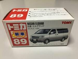 絶版トミカ89 日産エルグランド　ストック品　新車シール　初期製造　赤ＴＯＭＹ 長期ストック品