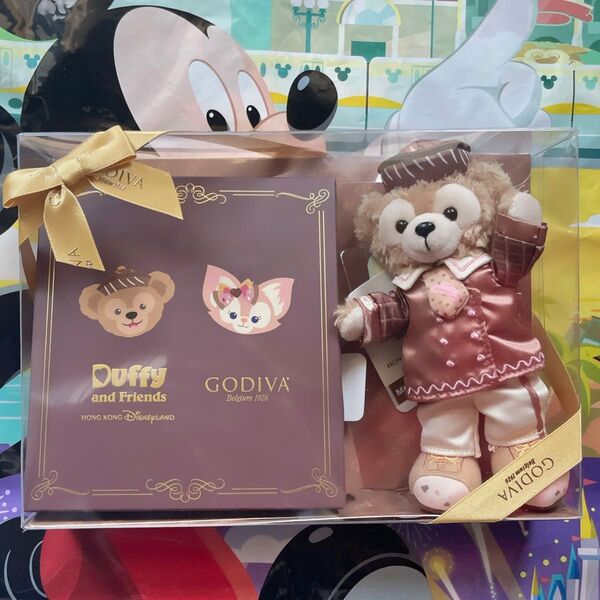 香港ディズニーランド ダッフィー GODIVAコラボ ぬいぐるみバッジ 未使用