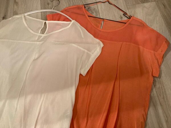 GU ブラウス 2点セット ホワイト オレンジ 異素材切替ブラウス M