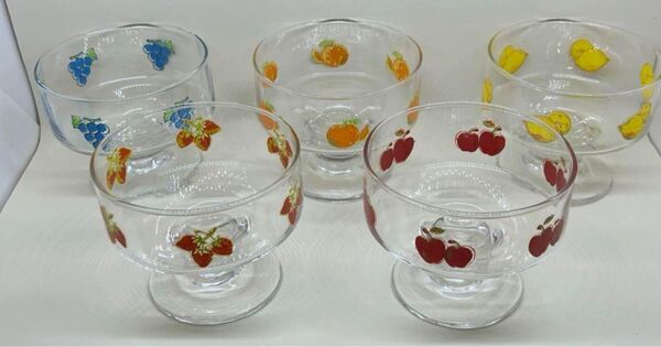 レトロ フルーツ柄 足付きデザート皿
