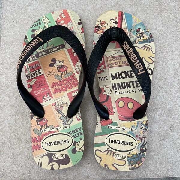 havaianas【ハワイアナス】×Disney ビーチサンダル ミッキー ミニー柄 22㎝ キッズ、ジュニア、レディース