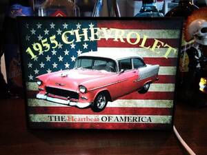  american Ame car old car car shop garage table counter autograph light signboard ornament miscellaneous goods 1955 CHEVROLET*LED2way lightning signboard 