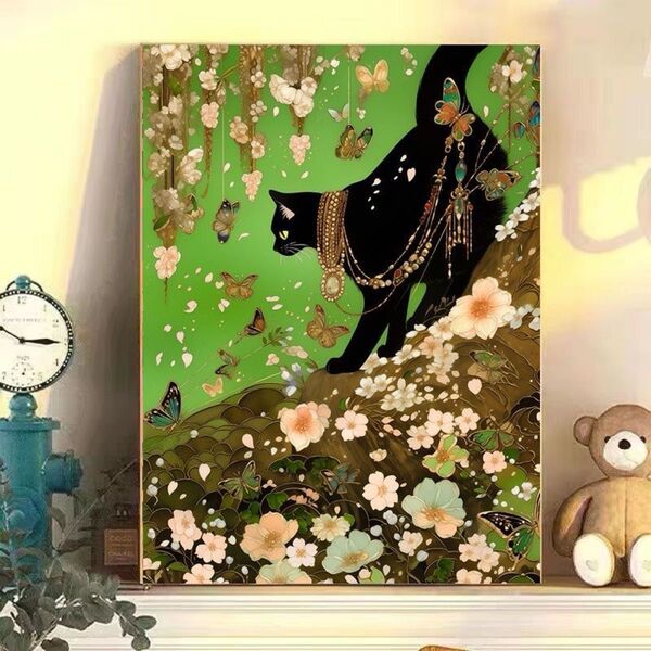蝶恋猫4 DIY 数字油絵 塗り絵 手芸キット 絵画 絵具付 数字絵 大人の塗り絵 油絵 ペイントバイナンバー 蝶々 猫 数字絵