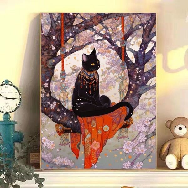蝶恋猫3 DIY 数字油絵 塗り絵 手芸キット 絵画 絵具付 数字絵 大人の塗り絵 油絵 ペイントバイナンバー 蝶々 猫 数字絵