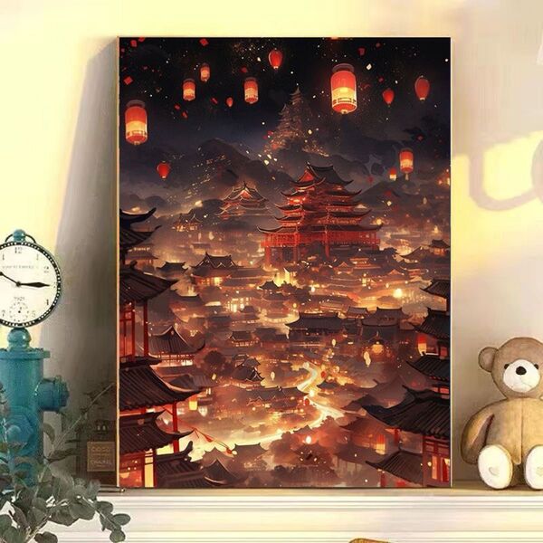 華灯8 DIY 数字油絵 塗り絵 手芸キット 水海 絵画 絵具付 数字絵 大人の塗り絵 手描きの絵画 応接間掛画 玄関飾り 城