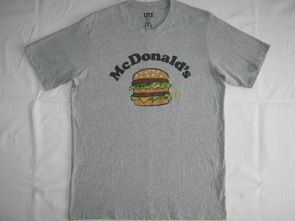 ★古着 2018年 UNIQLO×McDonald's ユニクロ×マクドナルド ビッグマック 50周年記念 クーポンTシャツ L グレー 灰 クーポン有効期限切れ★