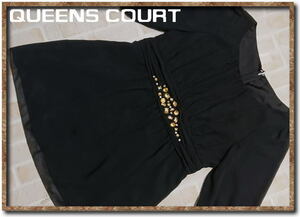 美品！！☆QUEENS COURT　クイーンズコート　ラインストーン付きシフォンチュニック　黒☆