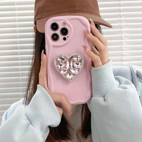 iPhone15 ケース ハート ラインストーン 韓国 かわいい ピンク iPhoneケース スマホケース おしゃれ