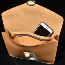 ◆牛本革 コードバン調 厚手革 ダイヤルロック式 クラッチバッグ ハンドバッグ セカンドバッグ◆茶b11_画像8