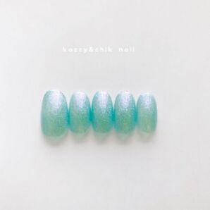 ネイルチップ オーダーメイド 〜ラメ No.11〜 ミント ブルー ユニコーン キラキラ 水色 ジェル ネイルグミ パーティー 爪