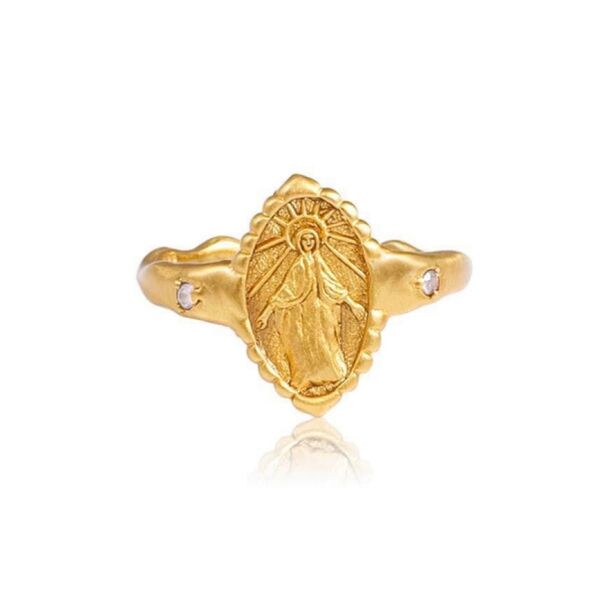 聖マリア ゴールドリング 22k gold vermeil ローズクォーツ キリスト 刻印あり 愛 癒し お守り